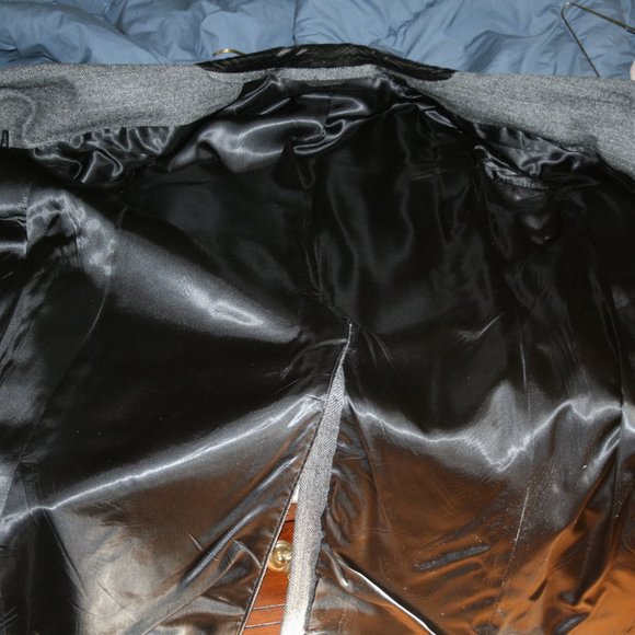 Vintage Wool Blazer Velvet collar Blac Herringbone - Picture 7 of 8